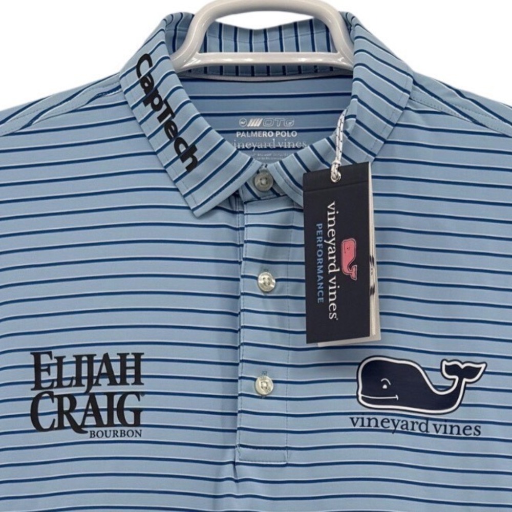 Vineyard Vines Mens Palmero Polo Blue Stripe M NWT PGA Tour Issue JT Poston